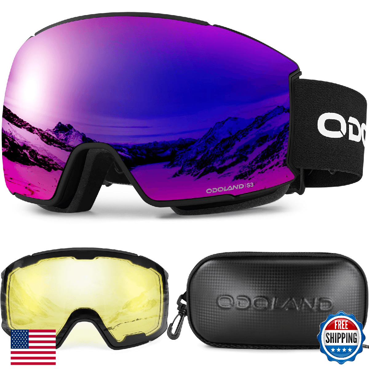 Odoland Ski Goggles Set with Detachable Lens, Interchangeable Lens, Anti-Fog UV - Image 1