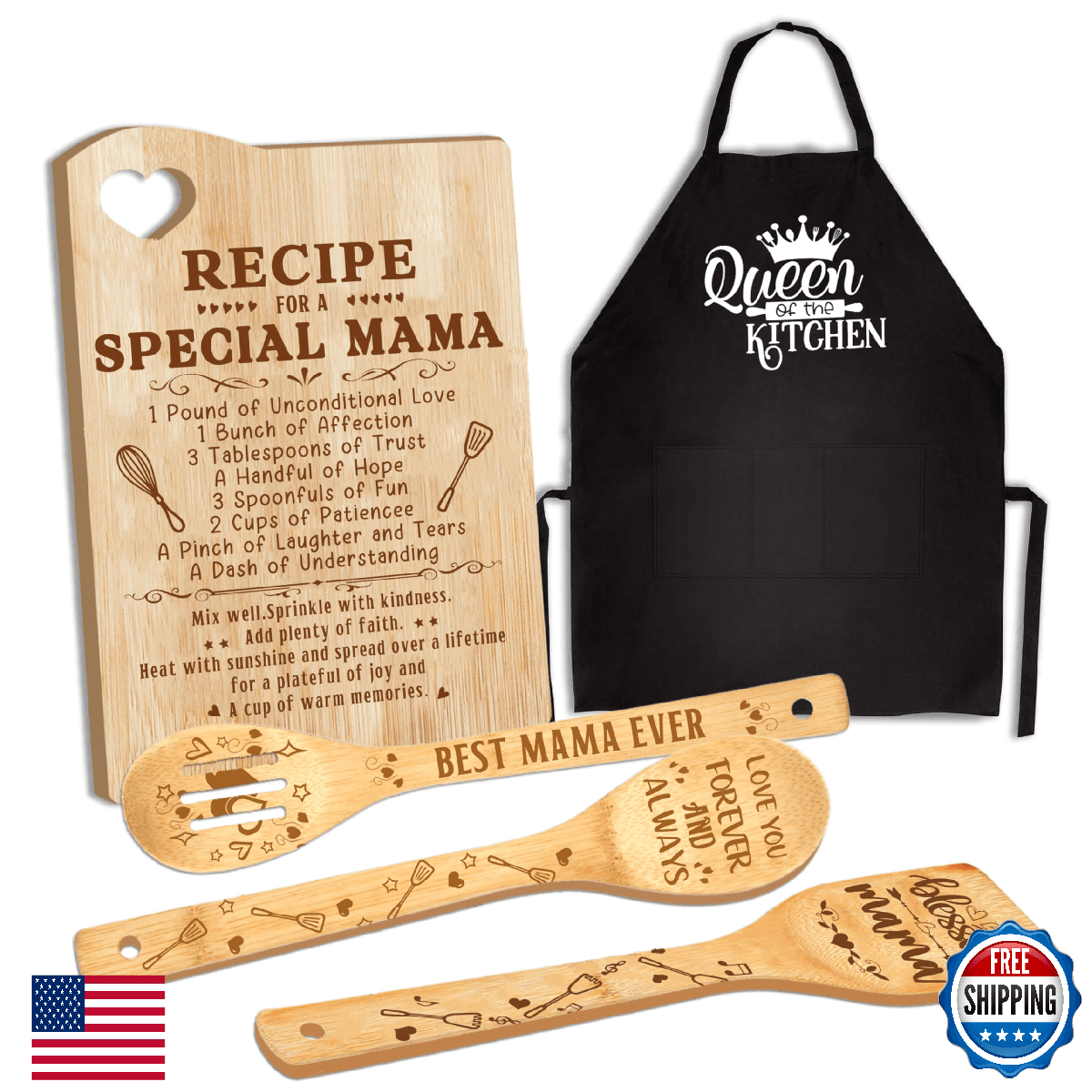 Mama Gifts, Christmas Mom Gift Idea, Gift for Mom Wooden Cutting Board with Cook - Image 1