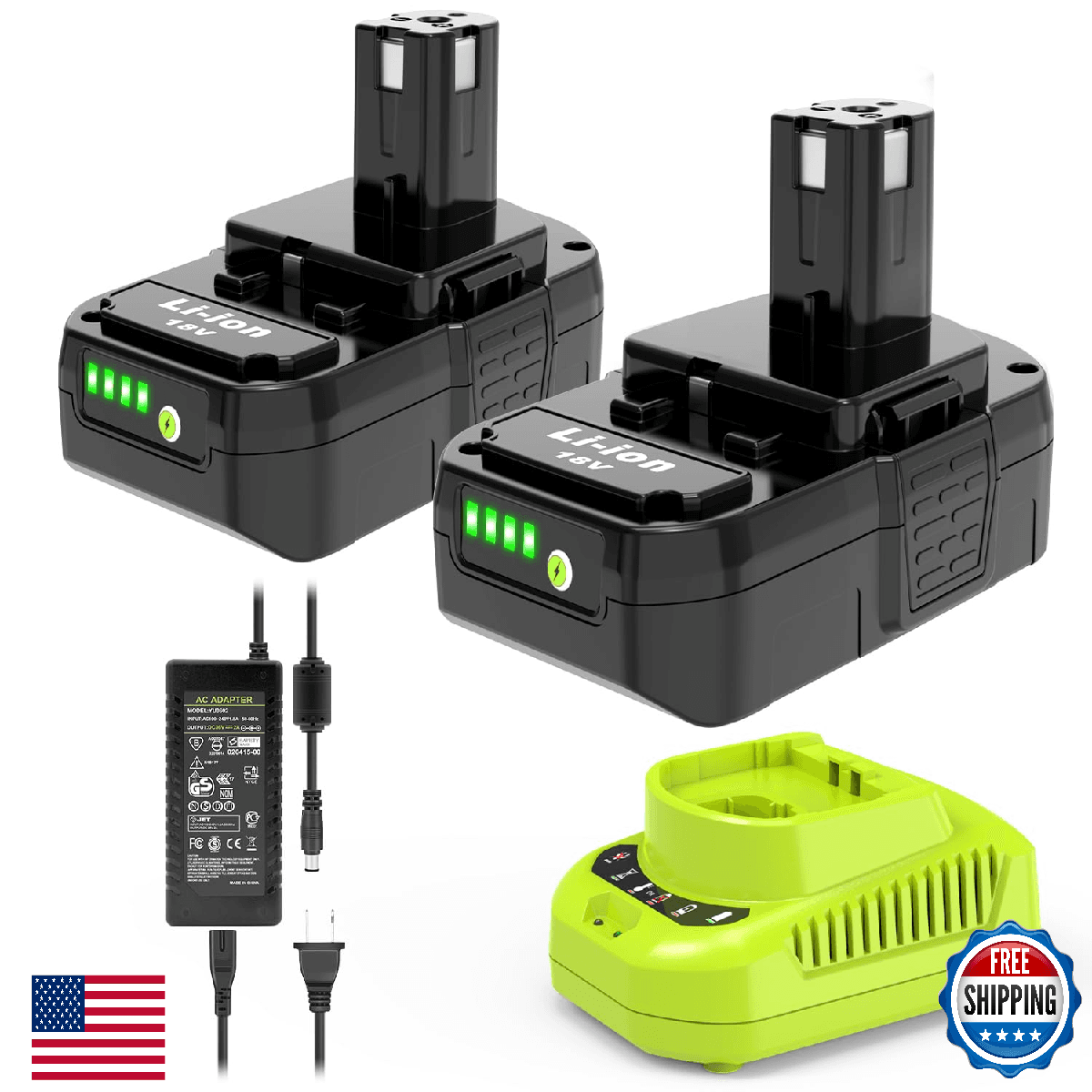 UPJONSIM 2-Pack 3.0Ah 18V Battery Charger Replacement for Ryobi 18V ONE+ Cordles - Image 1
