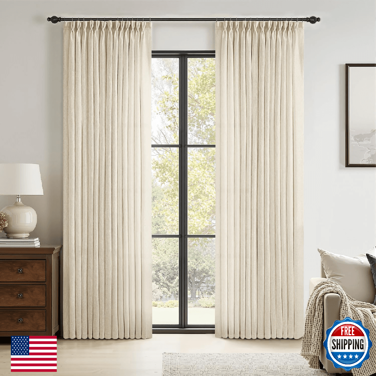 MIULEE Linen Curtains 84" Long 2 Panels Bedroom Living Room Textured Window Drap - Image 1