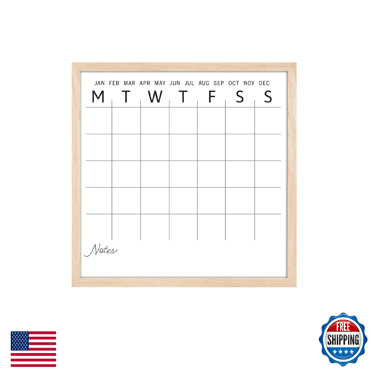 MCS Dry Erase Calendar 24x24 Natural Framed Monthly Wall Organizer Family Planne - Image 1