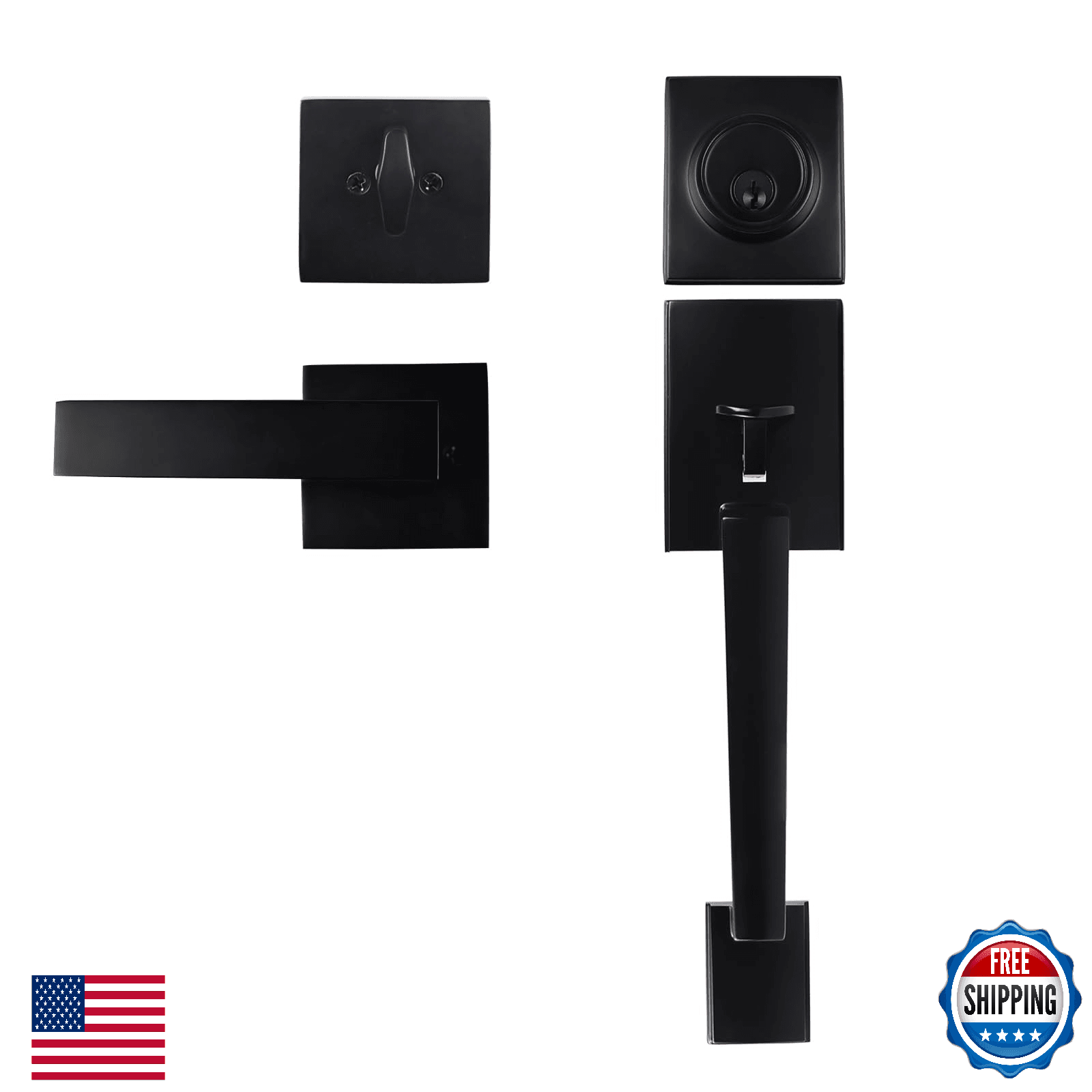 HARDHAWK Front Door Handle Set Deadbolt Lever Matte Black Reversible Exterior - Image 1