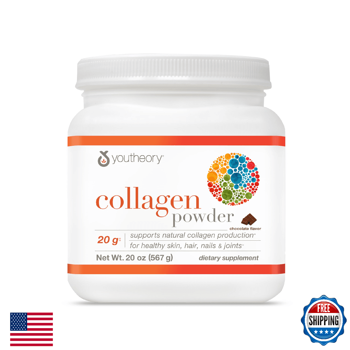 Youtheory Collagen Powder 20oz Hydrolyzed Peptides Vitamin C Biotin Amino Acids - Image 1