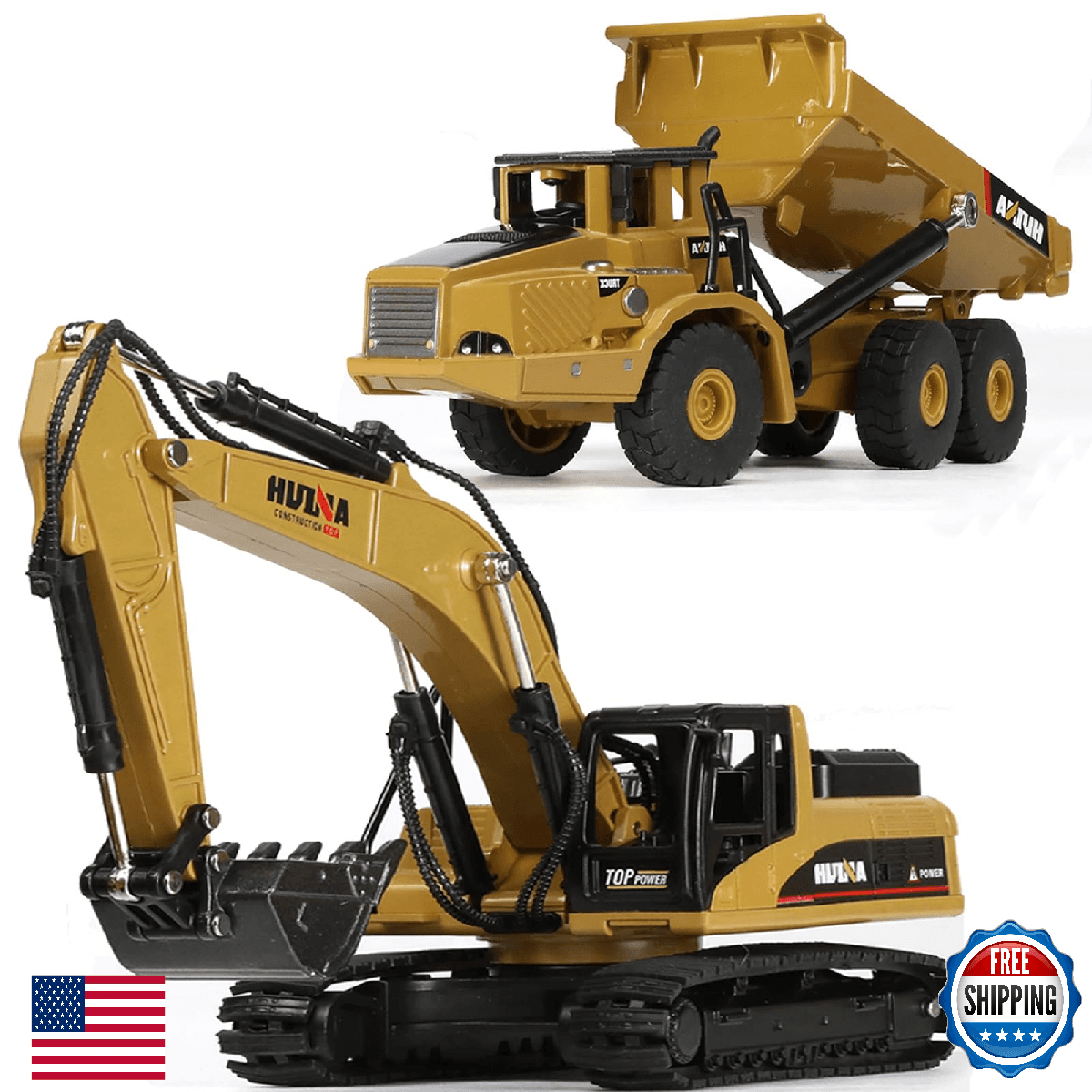 SHINESIGNAL Dump Truck and Excavator Toys Set, Construction Vehicle Diecast Dump - Image 1