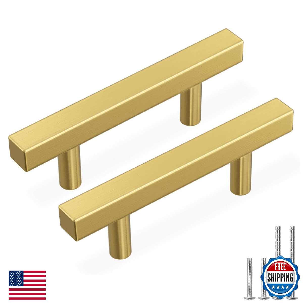 Haidms 30 Pack 76mm/3in Gold Cabinet Handles Brushed Brass Drawer Pulls Square B - Image 1