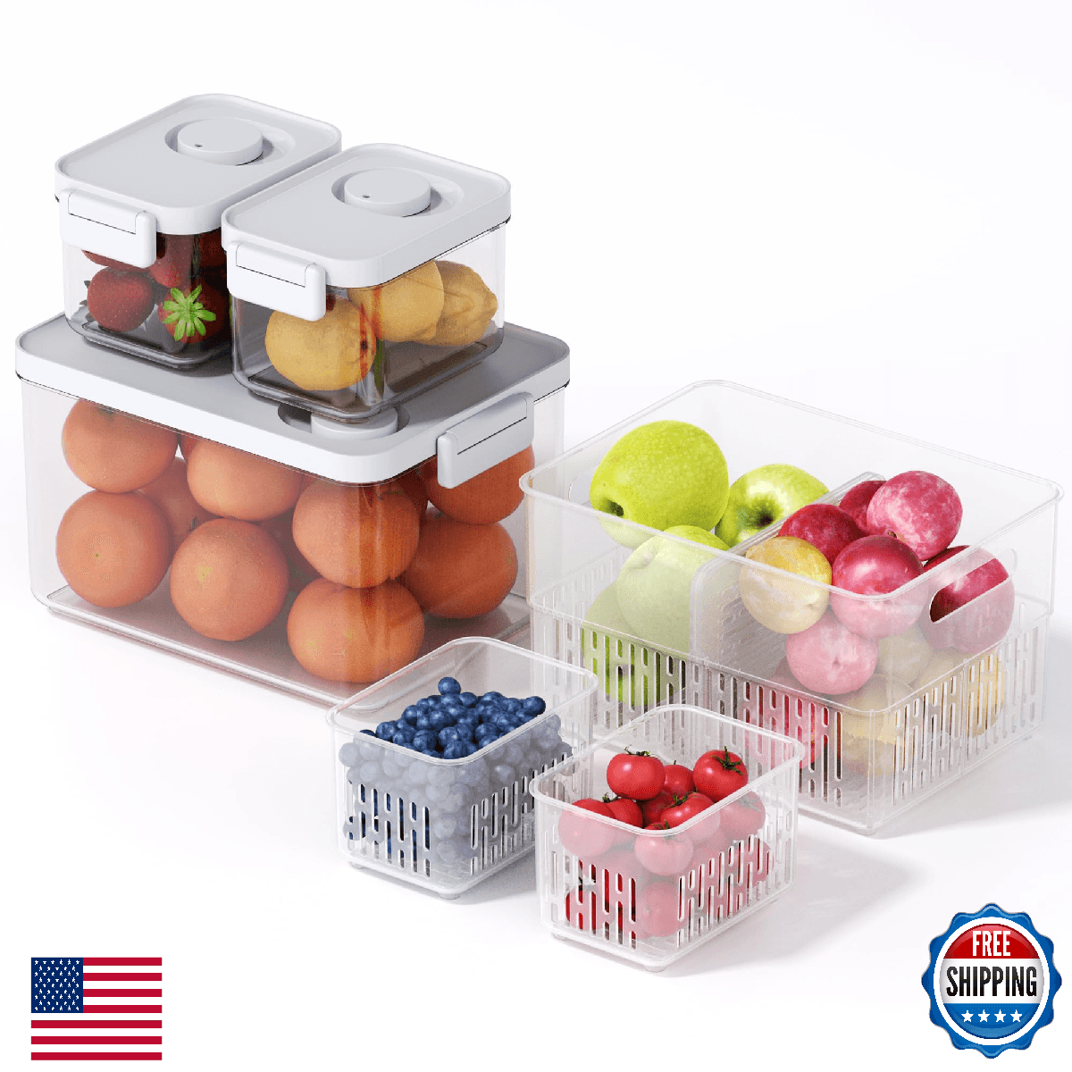 Vacane 3 Pack Produce Saver with Removable Colanders Clear Fruit Containers for - Image 1