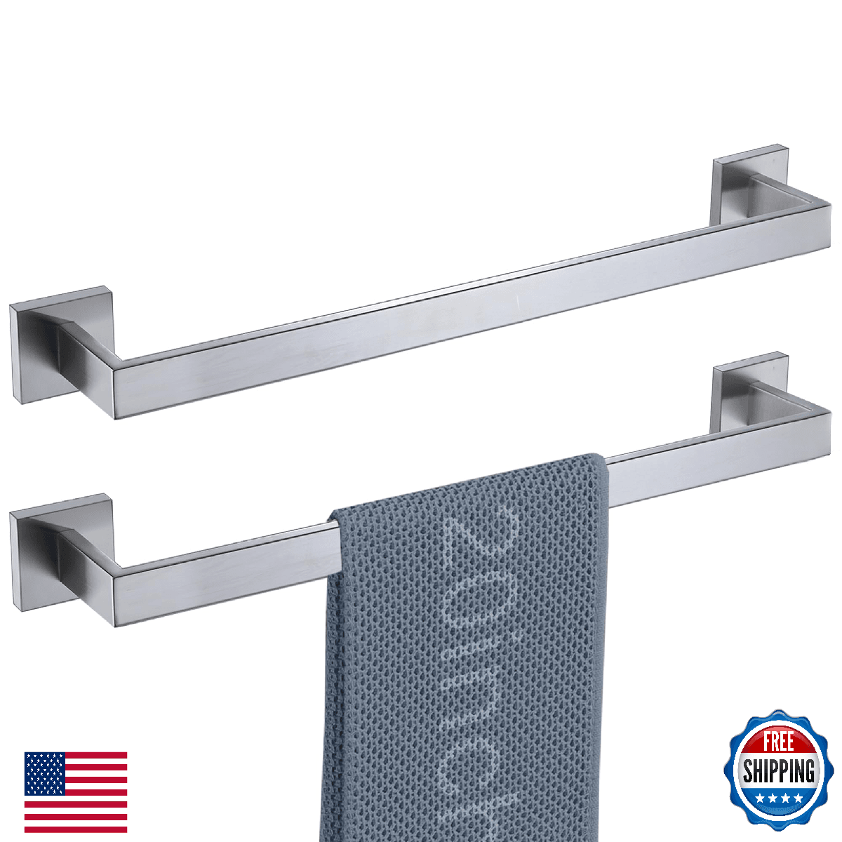 LANC 2PK 20" Brushed Nickel Bathroom Square Towel Bar Rack SUS304 Steel - Image 1