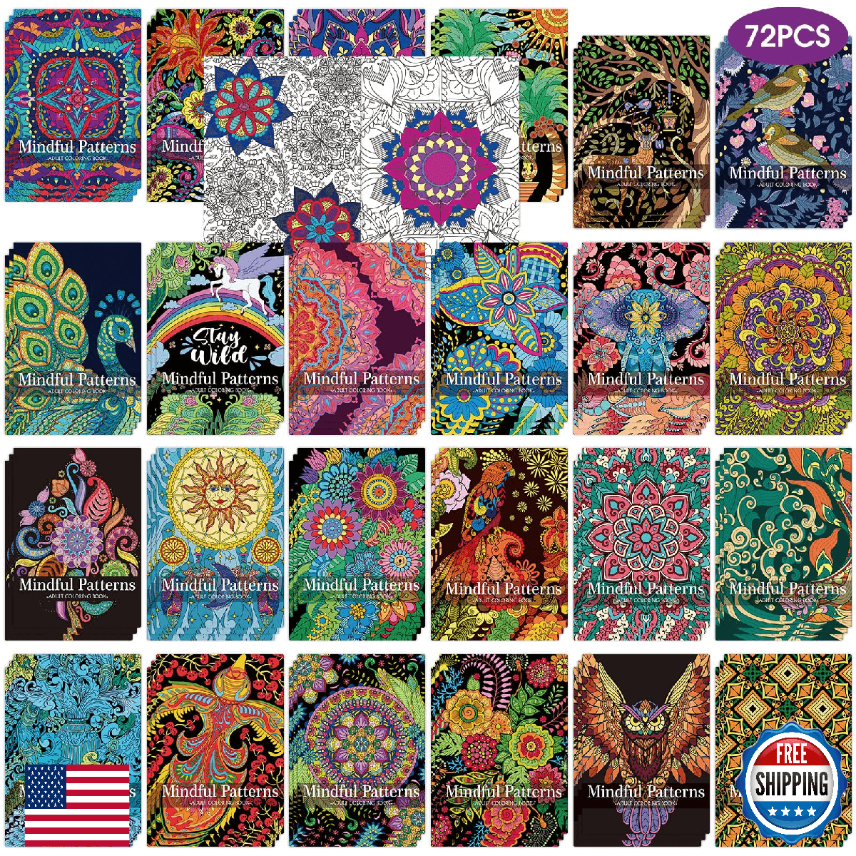 Sinload 72 Pcs Mindful Coloring Book for Adults, 24 Designs, DIY Art - Image 1
