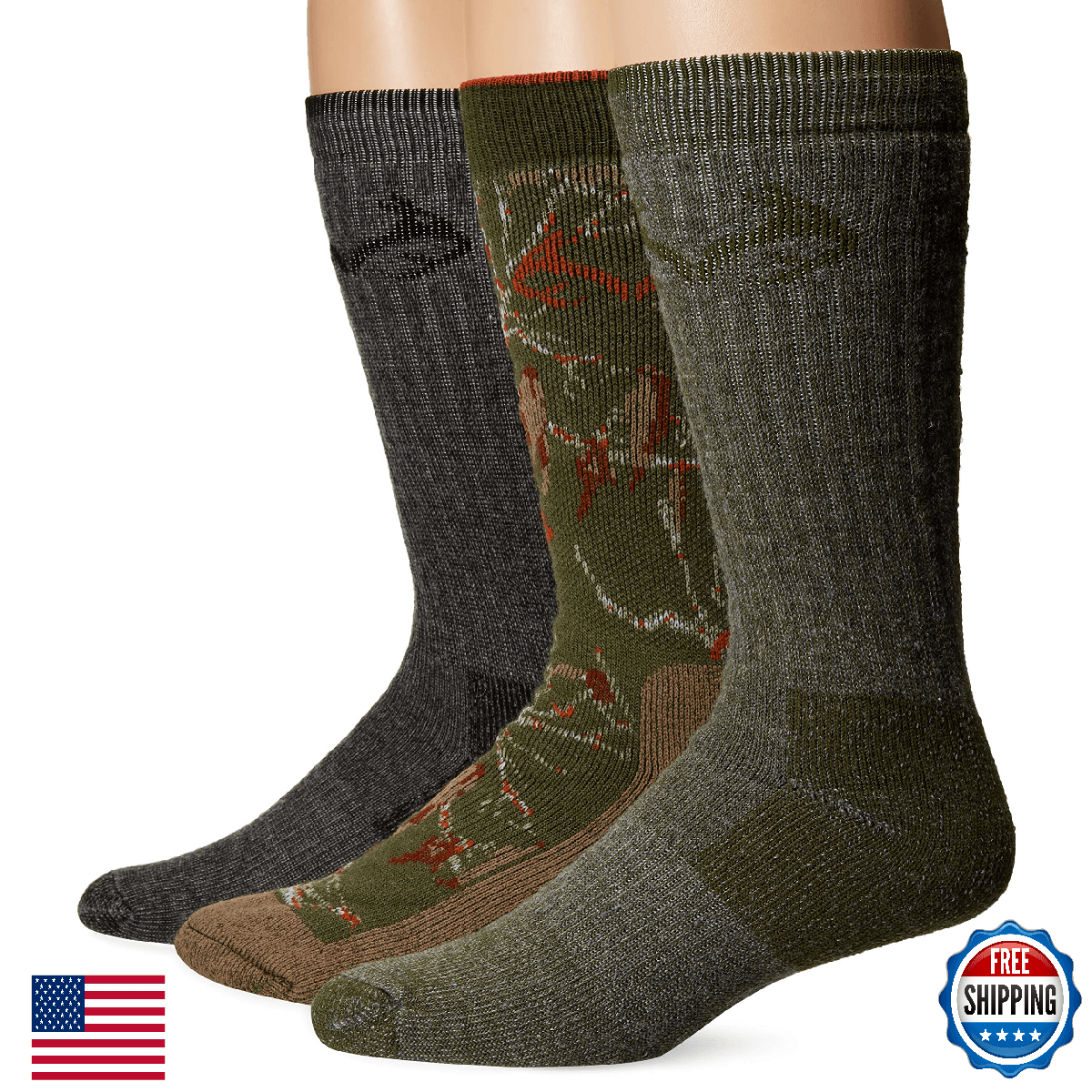 Realtree Men's Gift Box Crew Socks - Assorted Green/Camo - Size Large (9-13) - Image 1