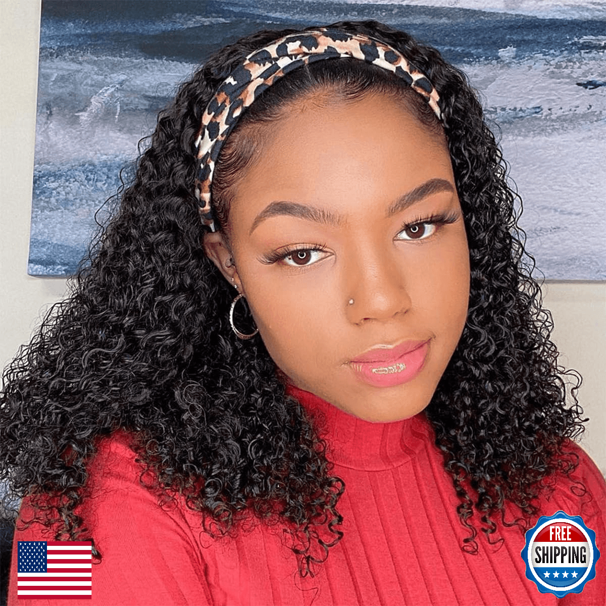 Fardoen 200 Density Headband Wig Human Hair Glueless Wigs Curly Wig Human Hair D - Image 1