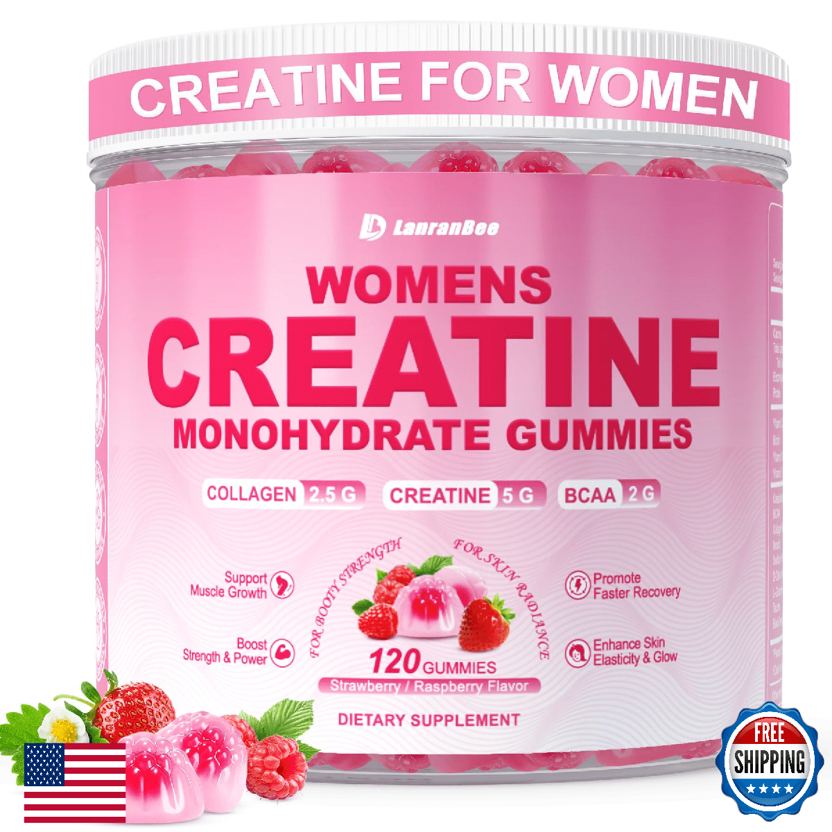 Creatine for Women, Creatine Monohydrate Gummies with Collagen, BCAA, L-Carnitin - Image 1