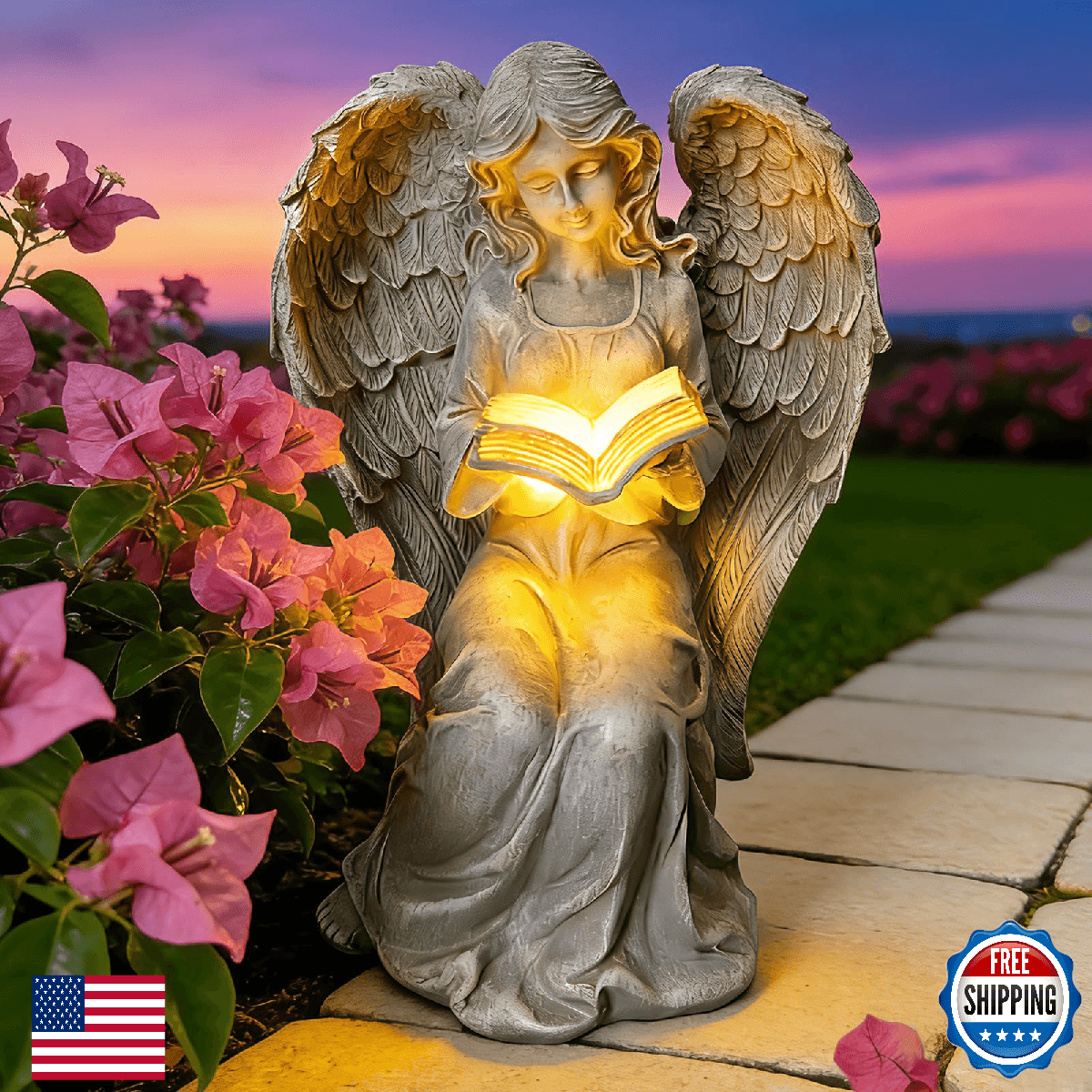 Vcdsoy Solar Garden Angel Book Statue Outdoor Decor, Book Lovers Gift - Image 1