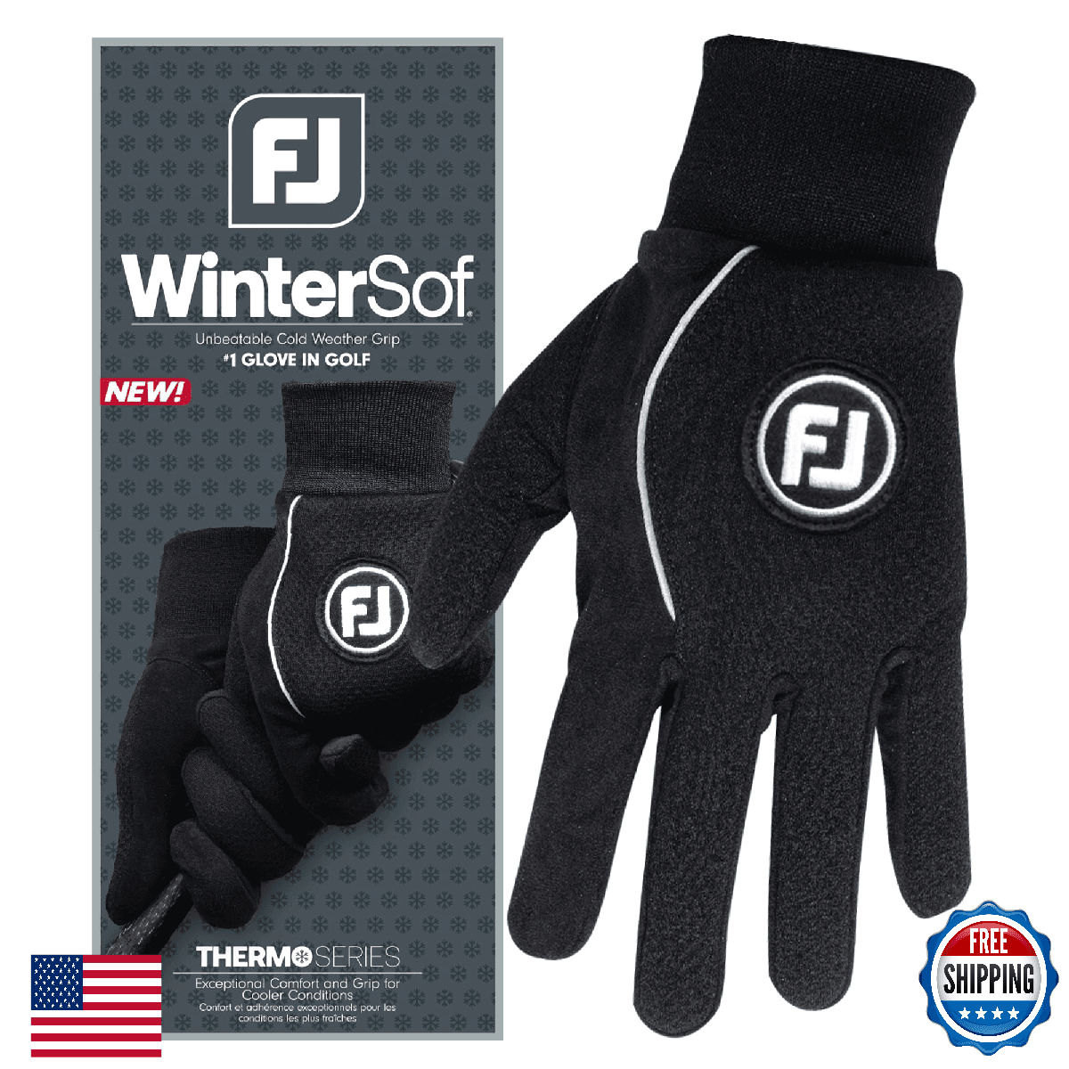 FootJoy Men's WinterSof Golf Gloves, Black, Medium, Pair - Image 1