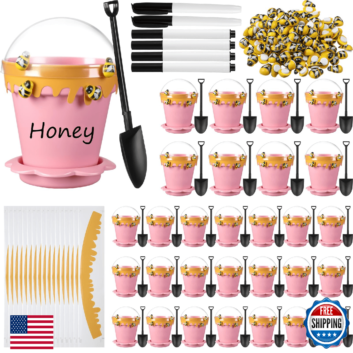 Jingmore 30 Sets Bee Honey Jars Party Favors Bulk, Mini Plastic Bee Theme Honey - Image 1