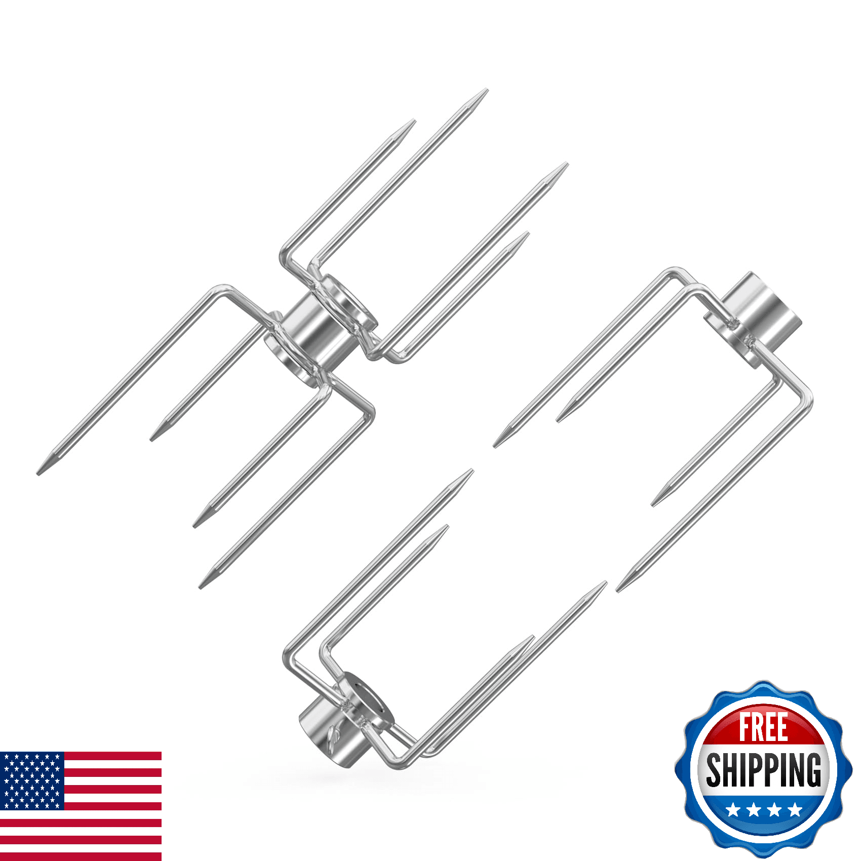 Onlyfire 2PCS 4-Prong Rotisserie Meat Forks for Grills - 5/16" Square Rod - Image 1