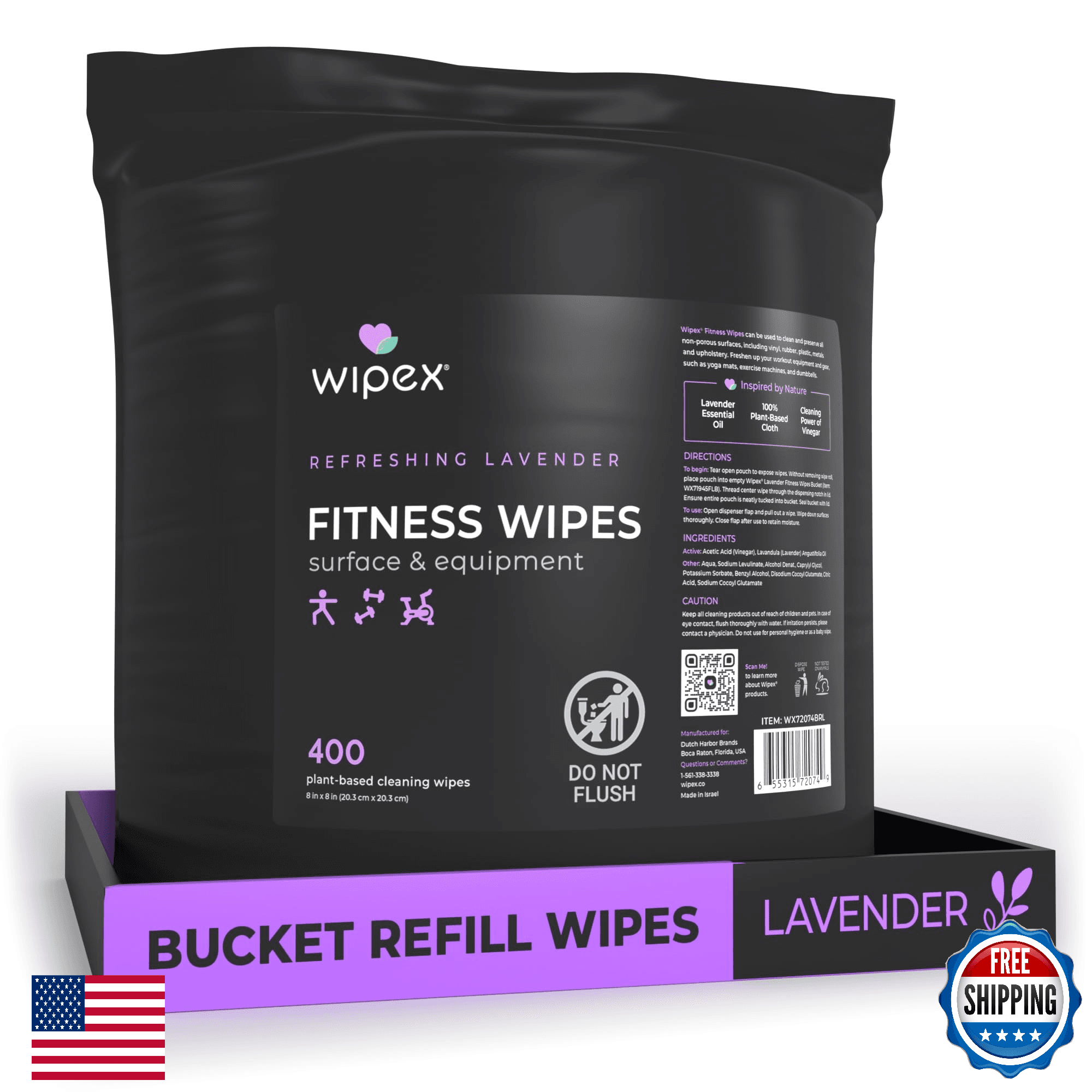 Wipex Gym Wipes Bucket Refill Plant-Based Fitness Equipment Wipes Lavender Vineg - Image 1