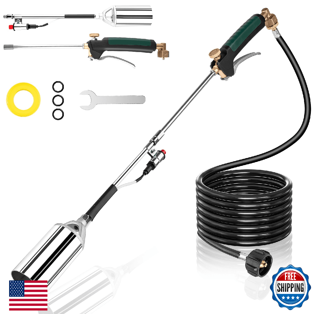 Propane Torch Weed Burner, High Output Blow Torch with 10FT Hose and Push-Button - Image 1