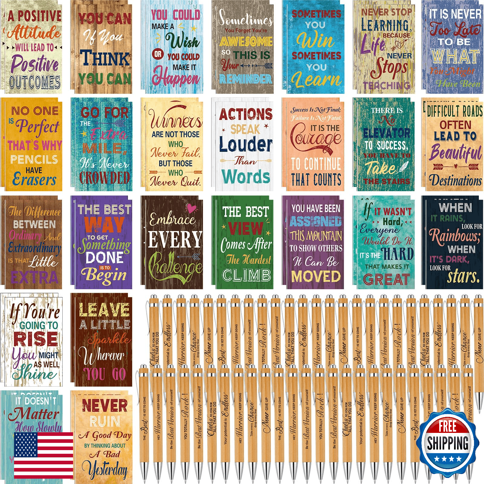 Sabary 100 Pcs Inspirational Notepads Ballpoint Pens Sets Mini Motivational Pock - Image 1