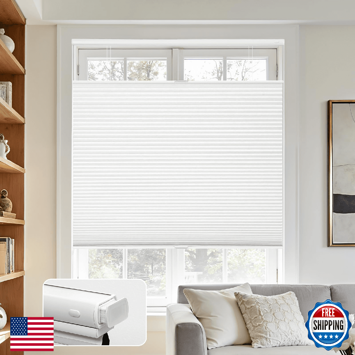 Joydeco No Tools No Drill Blinds for Indoor Windows, Cordless Window Blinds Cell - Image 1