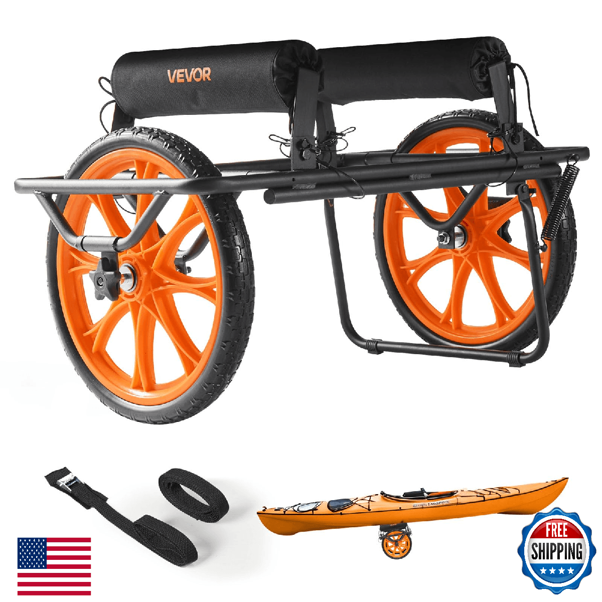 VEVOR 330lbs Kayak Canoe Cart Dolly Trolley w/ 15" No-Flat Solid Rubber Tires - Image 1