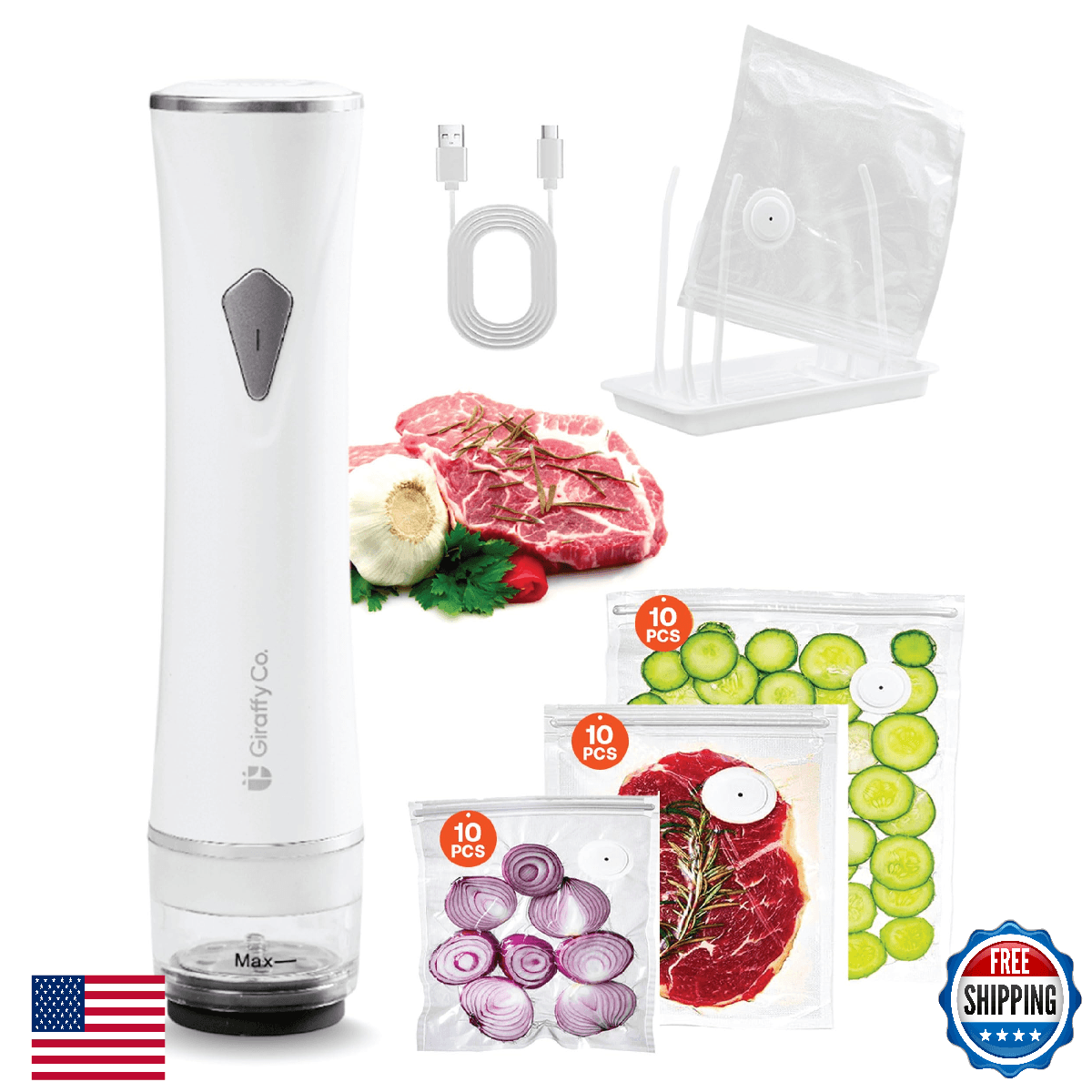 Giraffy Co. Vacuum Sealer Machine with Visible Water Tank 30 Reusable Bags Folda - Image 1