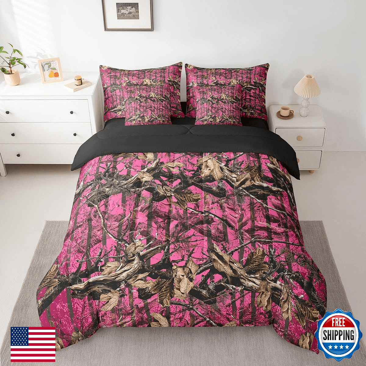 Feelyou Pink Camouflage Twin Comforter Set with Sheets All Purpose Camo 7 Pieces - Image 1
