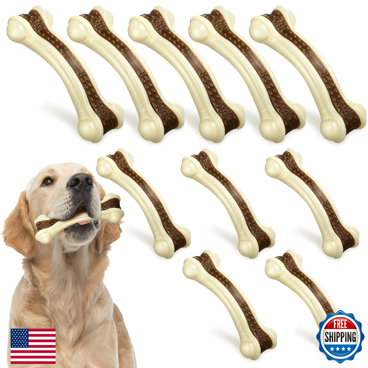 Sosation 10 Pcs Dog Chew Toys Nylon Beef Flavor Tough Bones for Aggressive Chewe - Image 1
