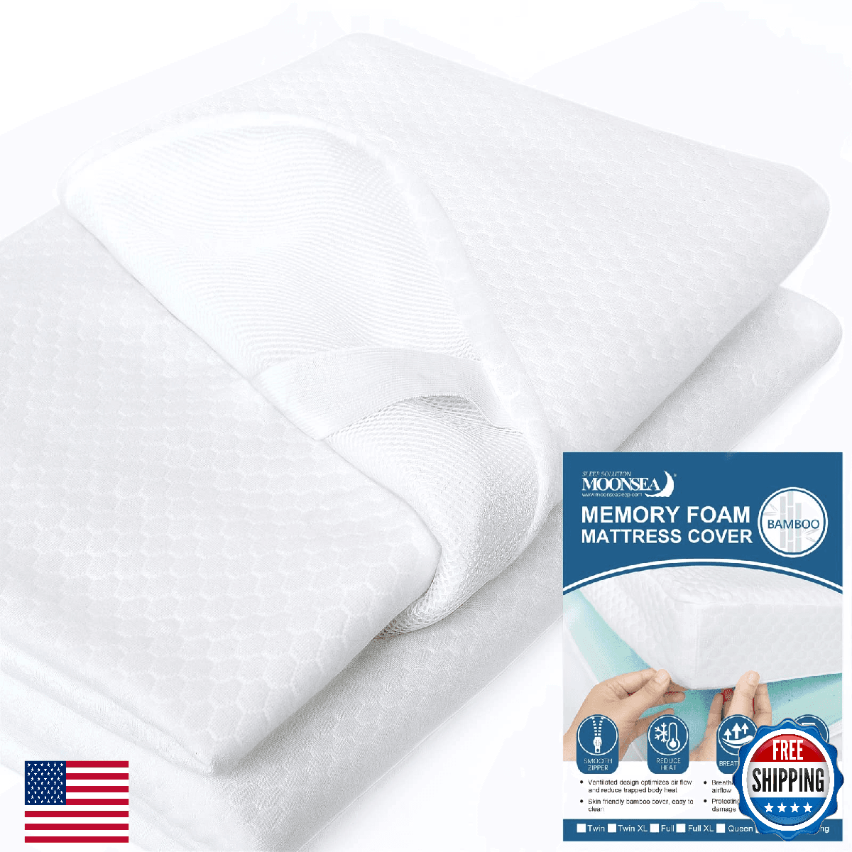 Twin XL Mattress Topper Cover 1-2 Inch, Removable Viscose Made From Bamboo Zippe - Image 1