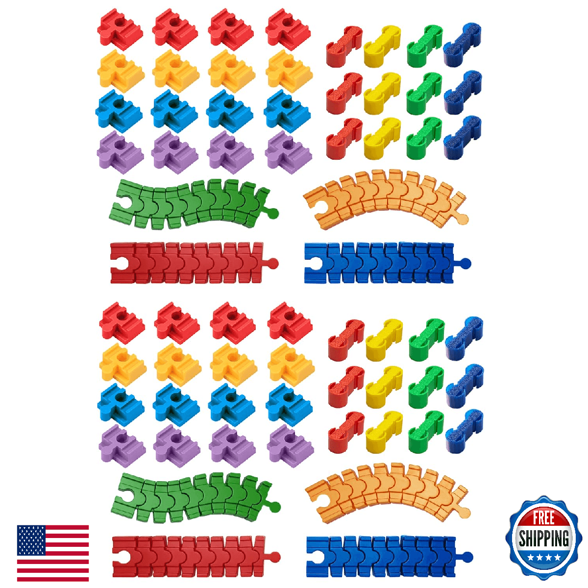 Bunu1492 Wooden Train Track Accessories Set 64 pcs Connectors Compatible All Bra - Image 1