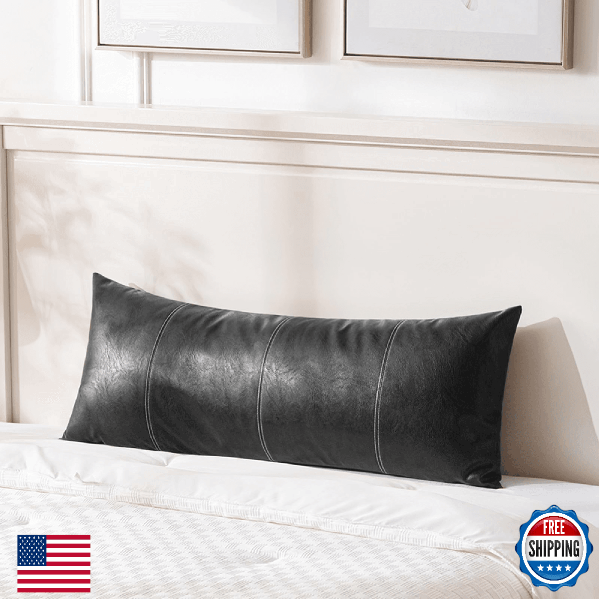 Fancy Homi Black Boho Long Lumbar Faux Leather Decorative Throw Pillow Covers 14 - Image 1