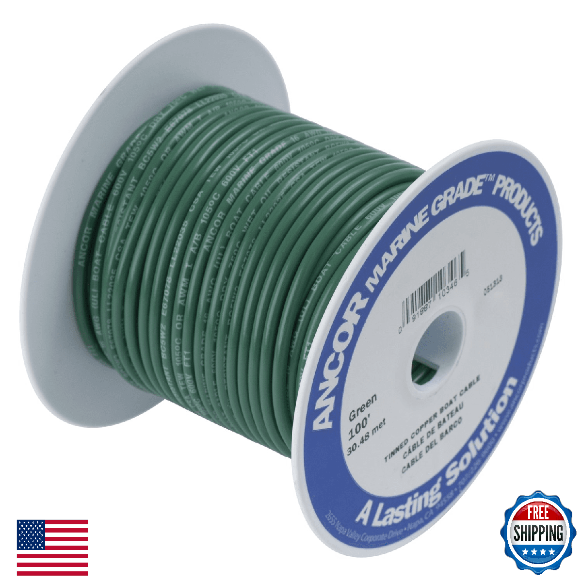 Ancor 102310 Tinned Copper Wire, 16 AWG (1mm2), Green - 100ft - Image 1