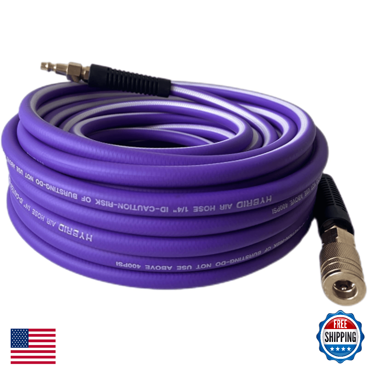 Air Hose 1/4 in x 100 ft, Heavy Duty, Lightweight, Kink Resistant, Hybrid Air Co - Image 1