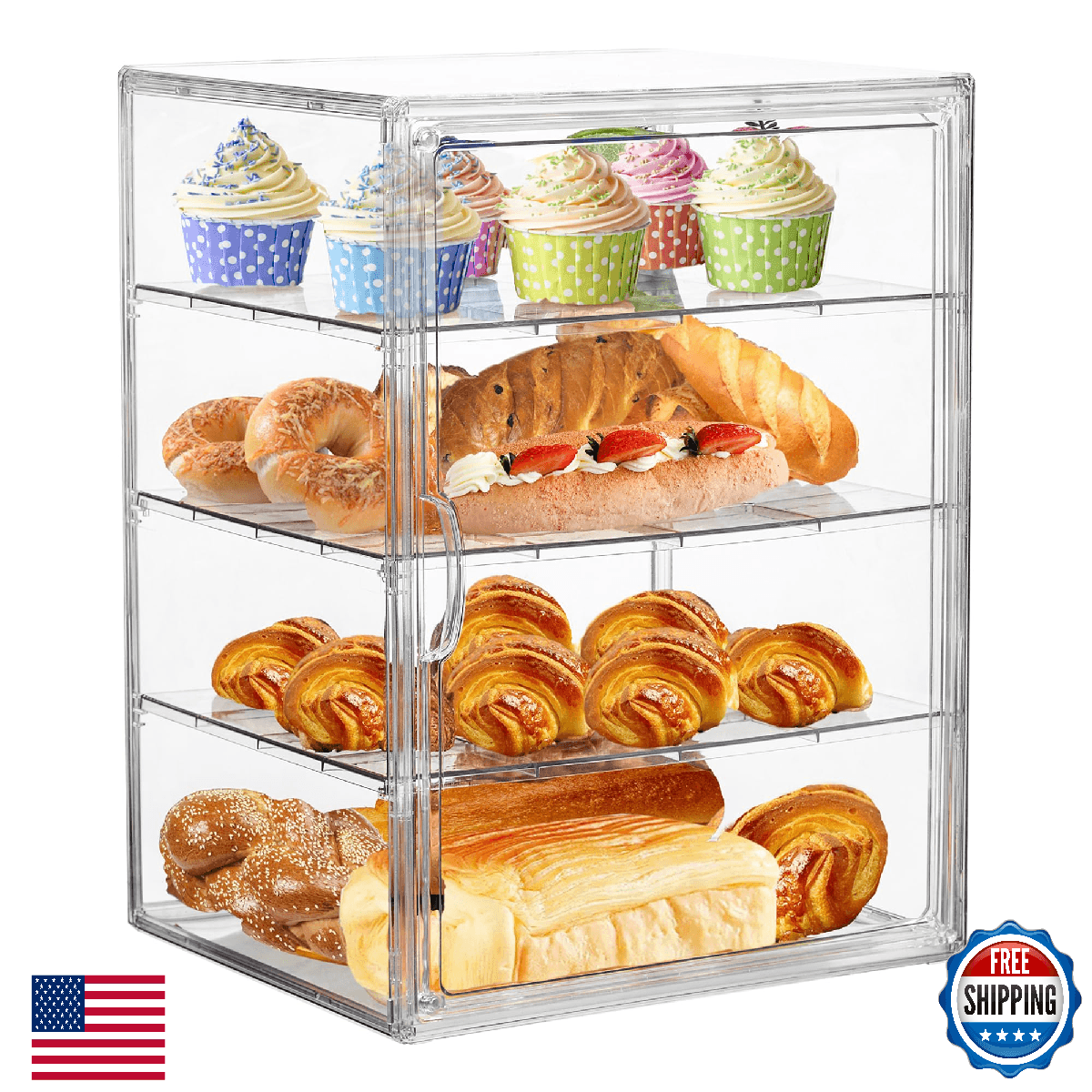 ZLLZUU Bread Box for Kitchen Countertop Pastry Display Case 4 Layers Adjustable - Image 1