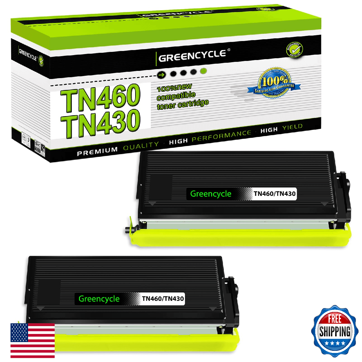 greencycle 2 Pack TN460 TN430 Black Toner Cartridges Compatible for Brother TN-4 - Image 1