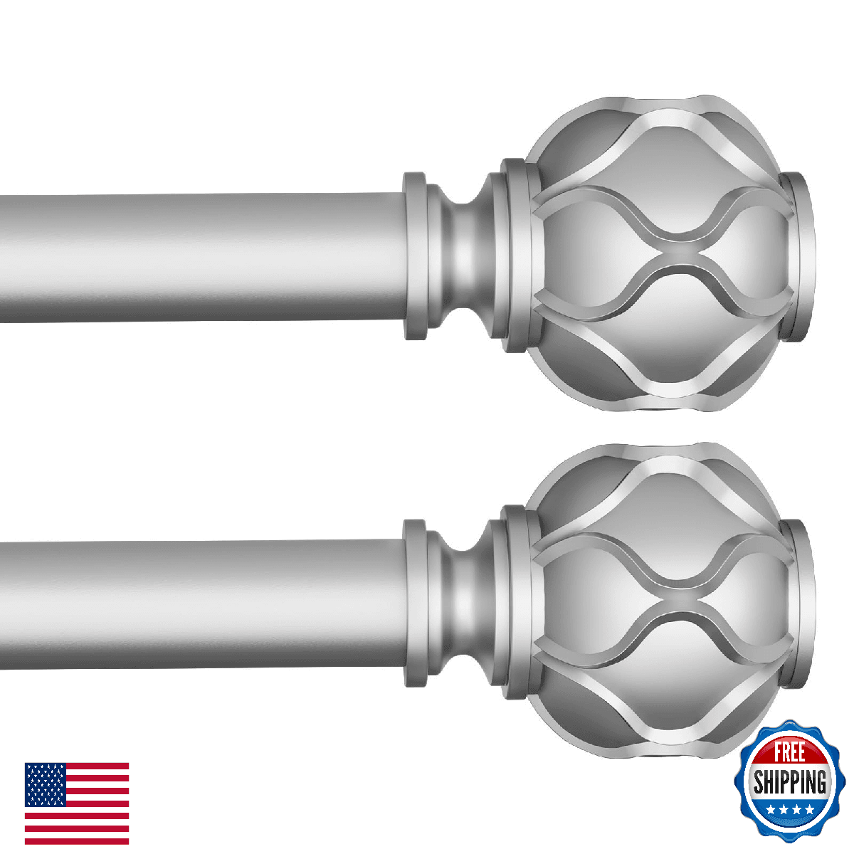 WIN4ALL 2 Pack Silver Heavy Duty Curtain Rods for Windows 28 to 48 inch, 1 Inch - Image 1