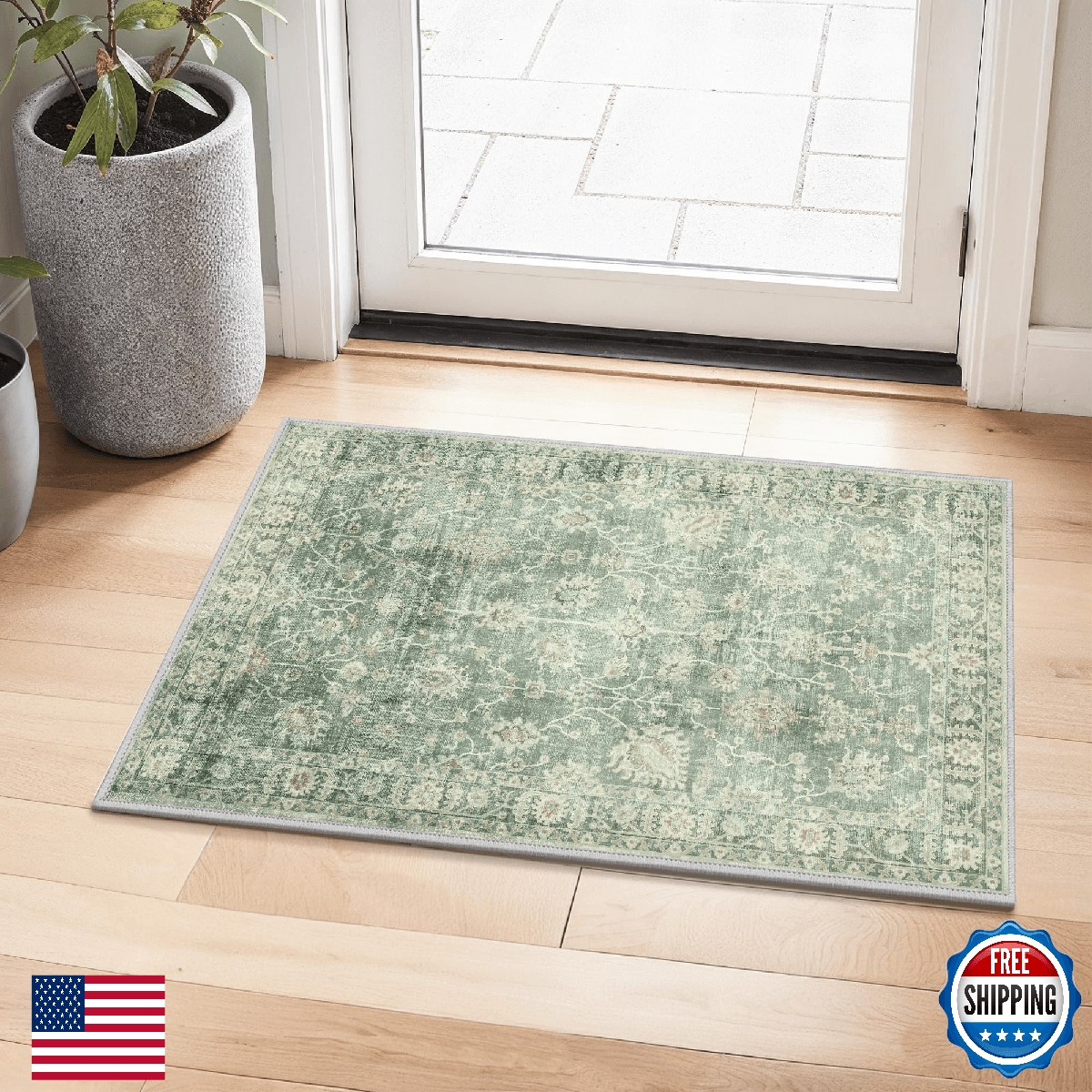 GENIMO Entryway Rug Floral Rug, 2x3 Washable Door Mat Non Slip, Thin Floor Rugs - Image 1