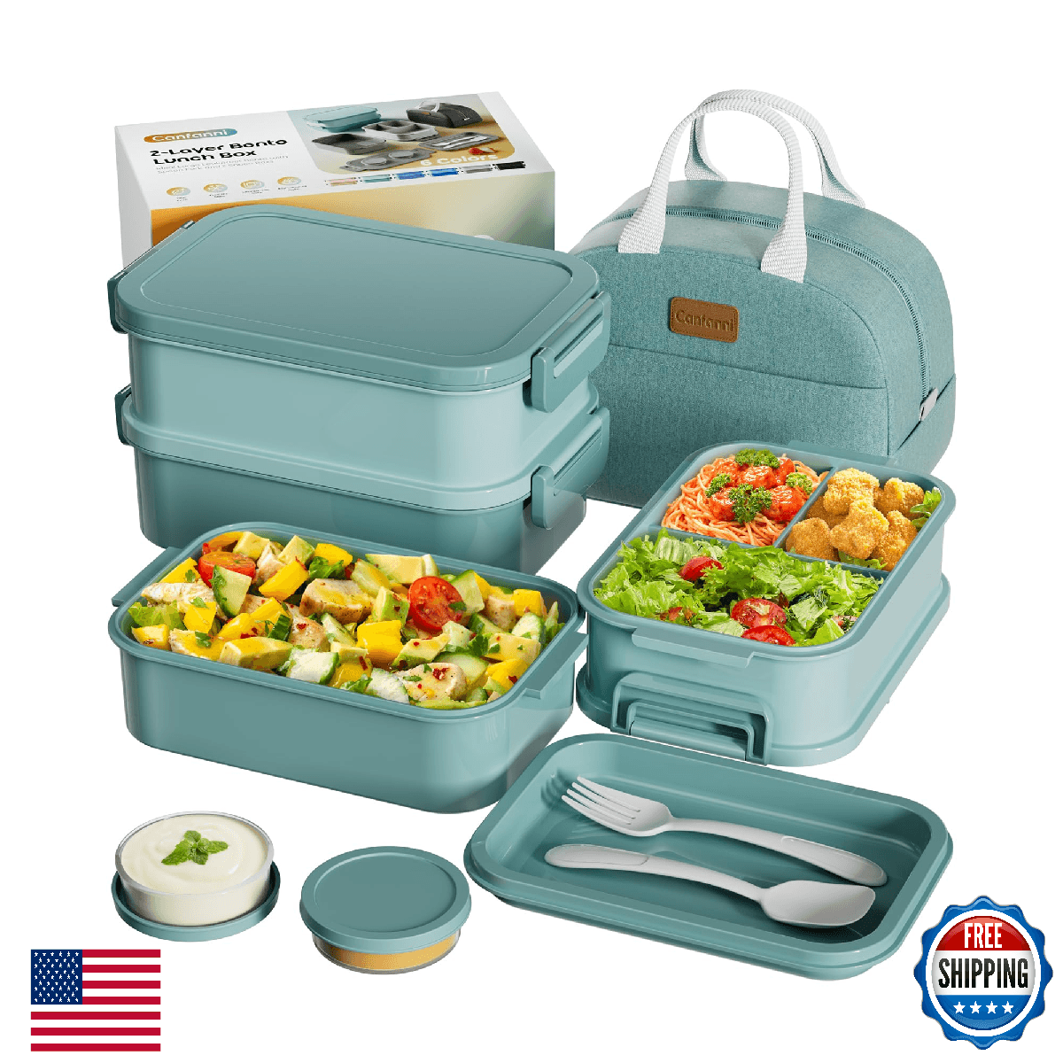 Adults Bento Box with Insulated Lunch Bag, 74oz Capacity 3 Stackable Leak-Proof - Image 1
