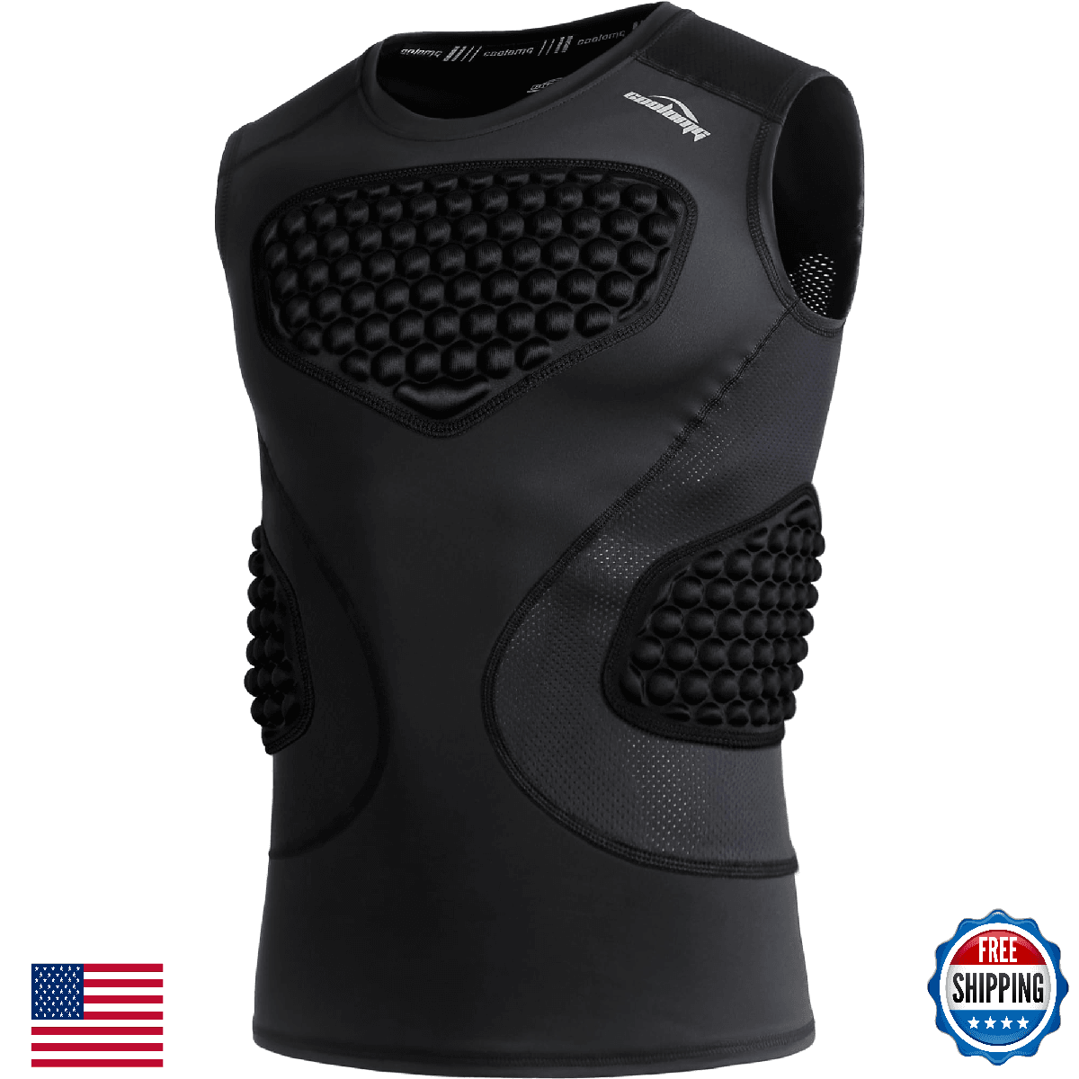 COOLOMG Men Padded Compression Shirt Baseball Football Rib Protector - Image 1