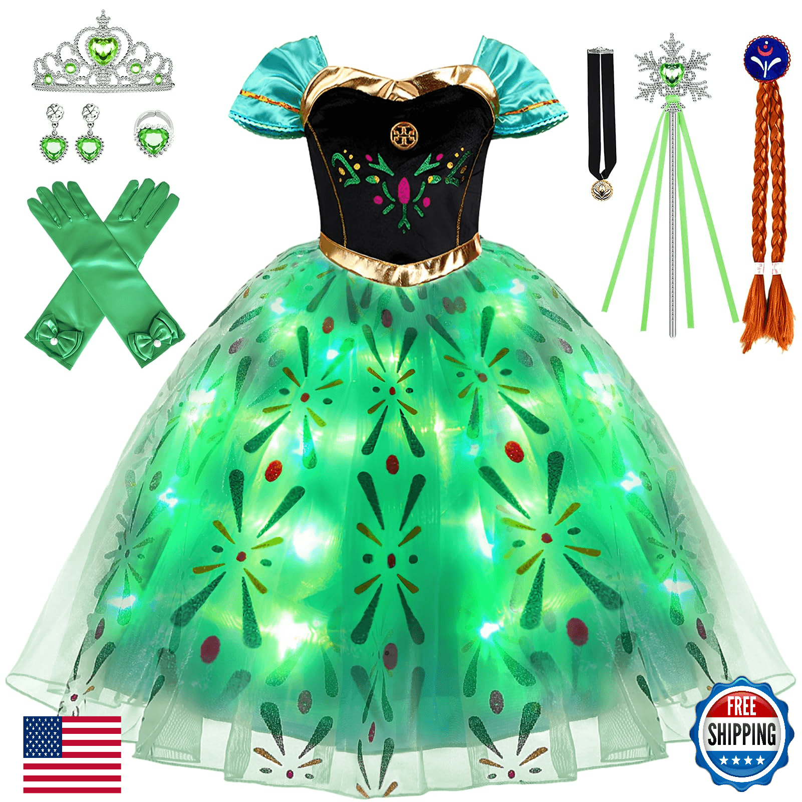 Latocos 10pcs Light Up Princess Costume for Girls Kids Princess Dress Up Cloths - Image 1
