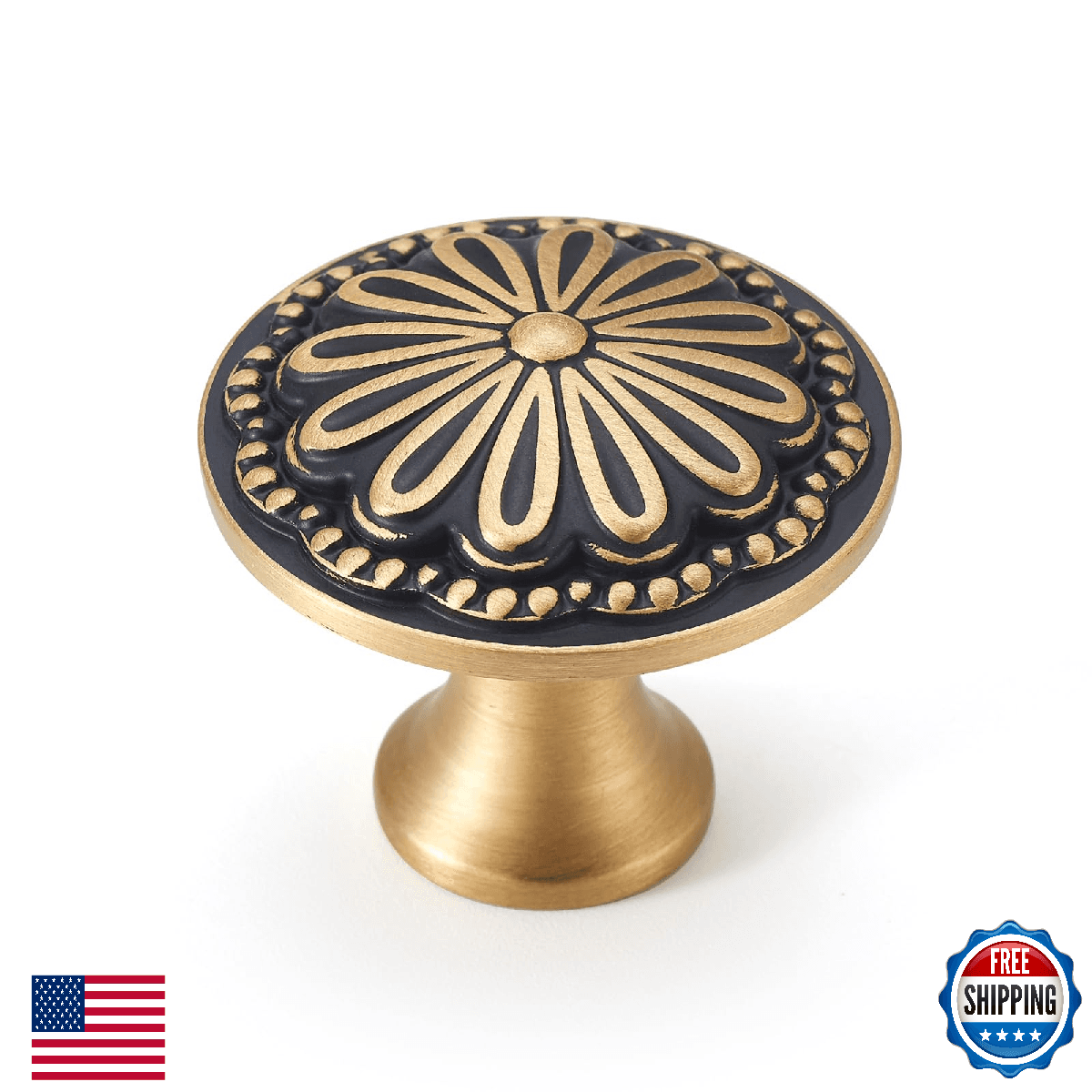 FLIRABBIT 10x Black Brushed-Gold Flower Cabinet Knobs Brass Drawer Pulls - Image 1