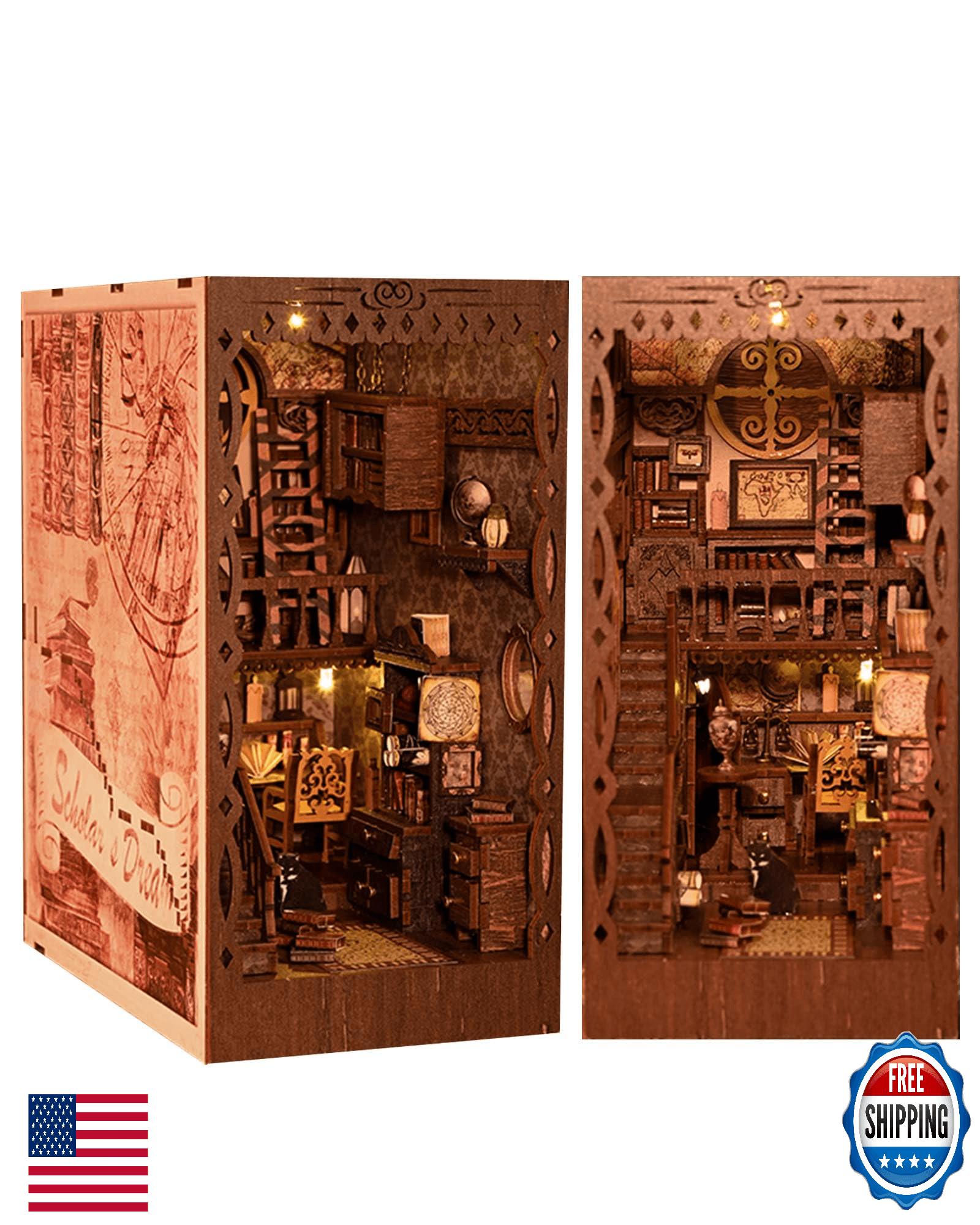 Flever Dollhouse DIY Book Nook Miniature Kit, Bookshelf Insert Decor, 3D Wooden - Image 1