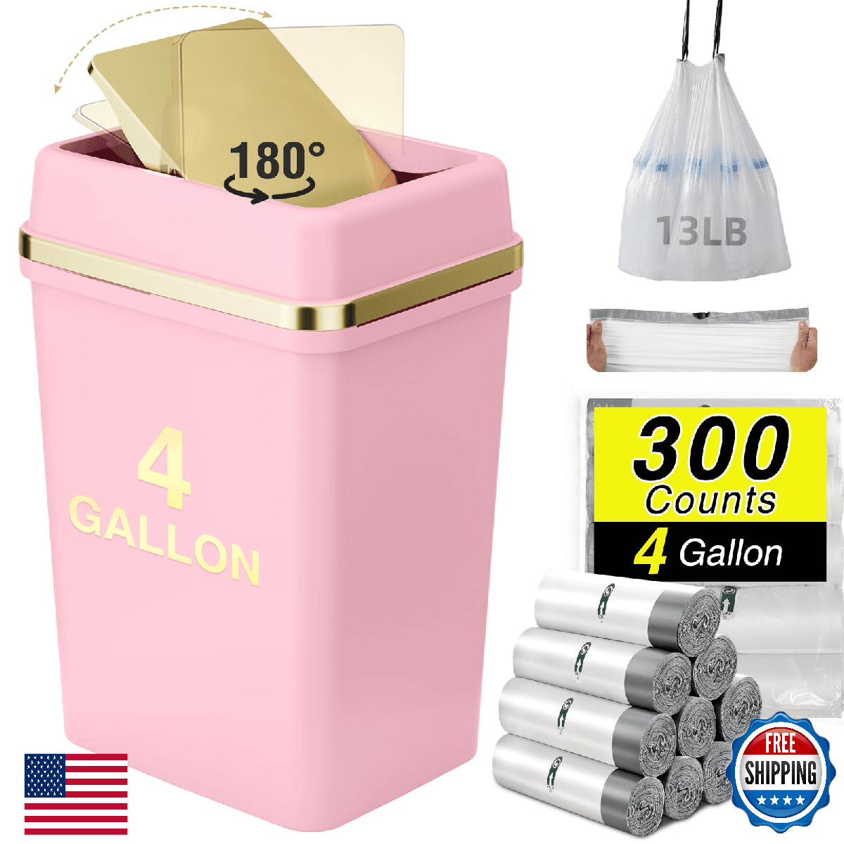 WSBArt Bathroom Trash Can with Lid 4 Gallon Pink Trash Can Bedroom Trash Can Sma - Image 1