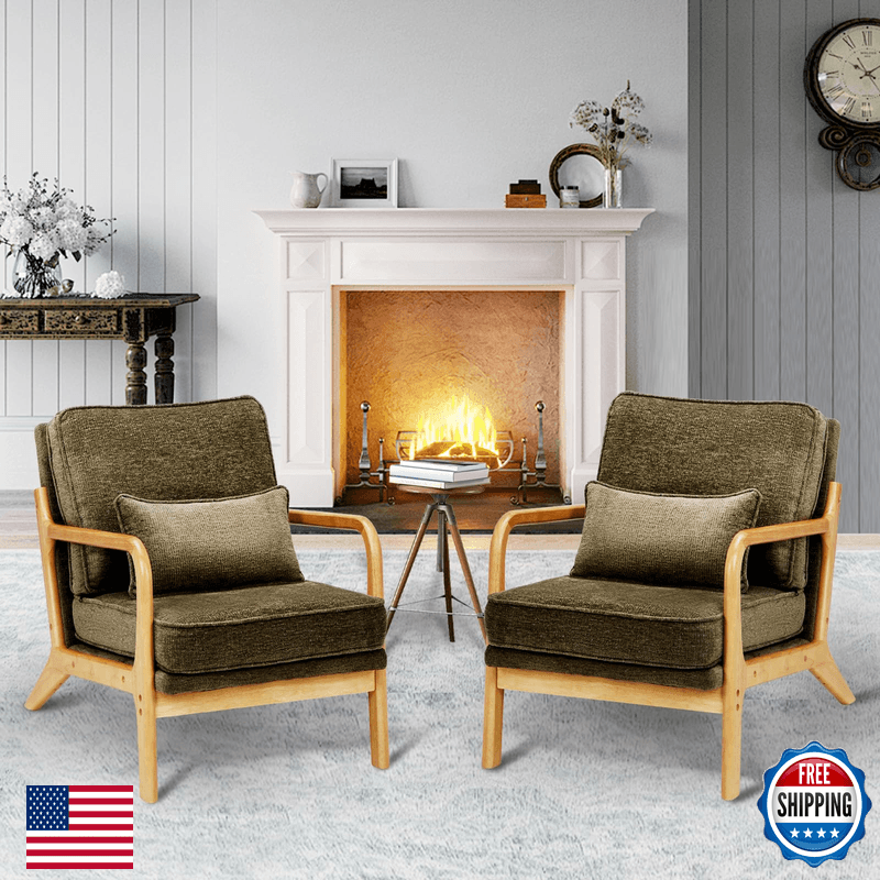 Malol Mid-Century Accent Chair Set Of 2 Solid Wood Frame Reading Relaxing - Image 1