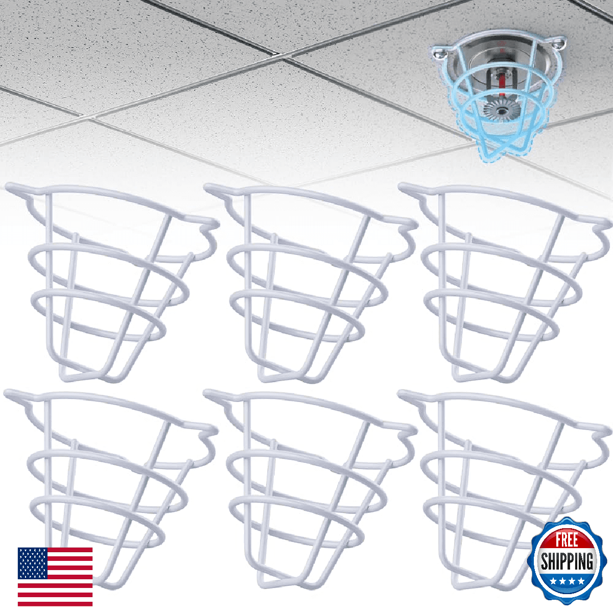 Fire Sprinkler Head Cover Guard, White Cage for 1/2" & 3/4" Sprinklers, 6-Pack - Image 1