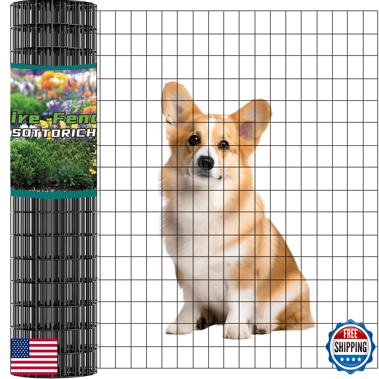 SOTTORICH Wire Fence 24in x 50ft, 2X 3 16GA, Black PVC Coated Garden Fence for Y - Image 1