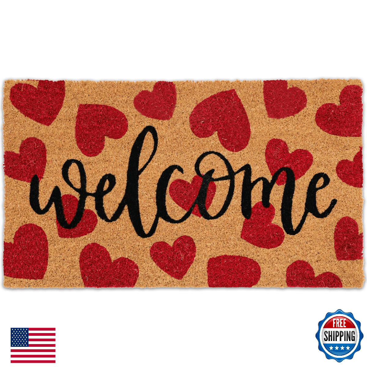 JarThenaAMCS Valentine's Day Door Mat Natural Coir Welcome Floor Mat Red Love He - Image 1