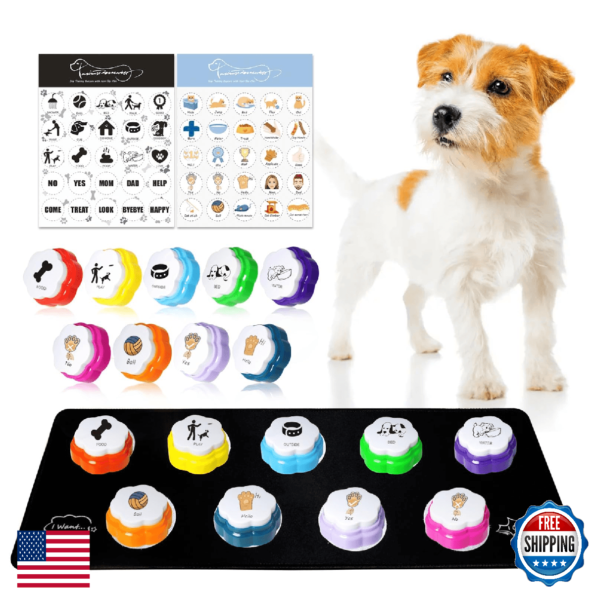 ANLIKY Dog Communication Buttons - 9pc Recordable Talking Buttons Set w/ Mat - Image 1