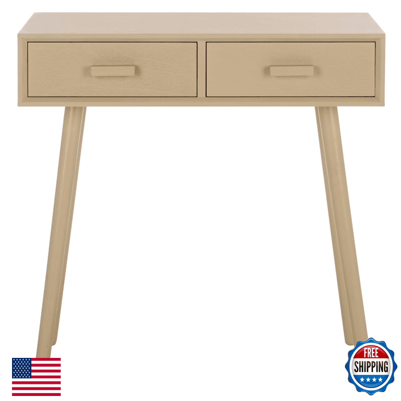 Safavieh Home Collection Dean Sand 2-Drawer Console Table Mid-Century Modern - Image 1