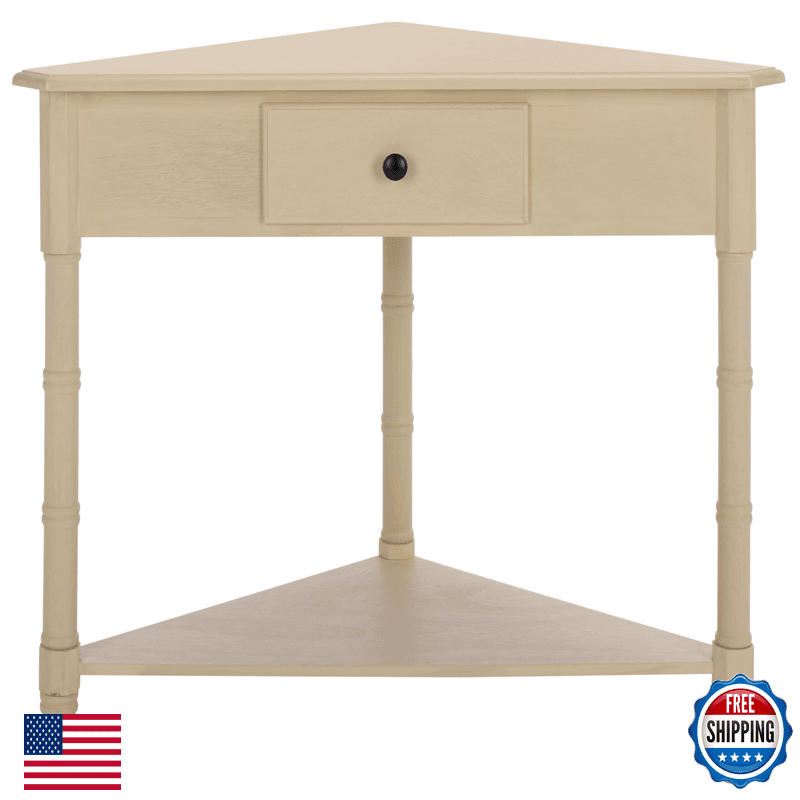 Safavieh Home Collection Gomez Sand Corner Table 1-Drawer Space-Saving Triangle - Image 1