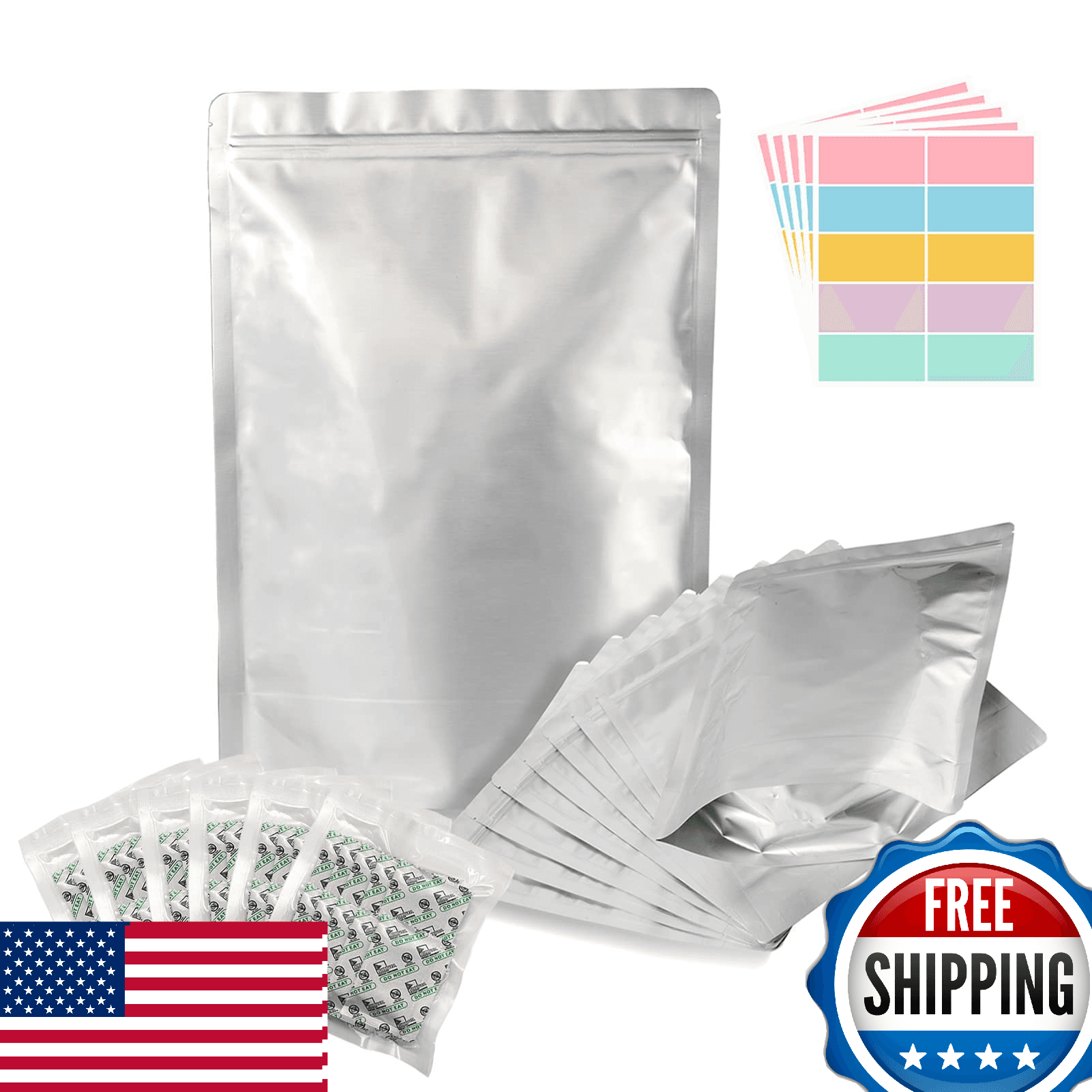 50x 1 Gallon Mylar Bags with 400cc Oxygen Absorbers for Food Storage - Image 1